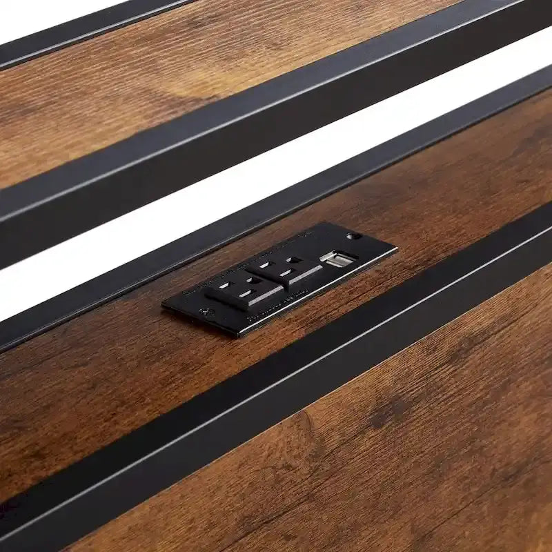 Cadre de lit plateforme en métal avec tête et pied de lit avec USB